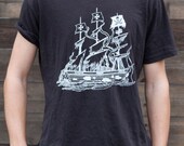 Pirate Ship Kraken Tee Organic Cotton Crew Black XLARGE