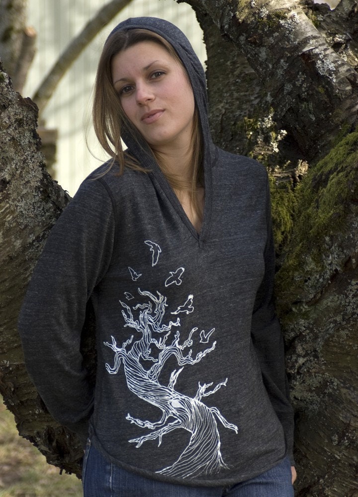 Twisted Tree Hoodie Organic Cotton Pullover Dark Gray MEDIUM