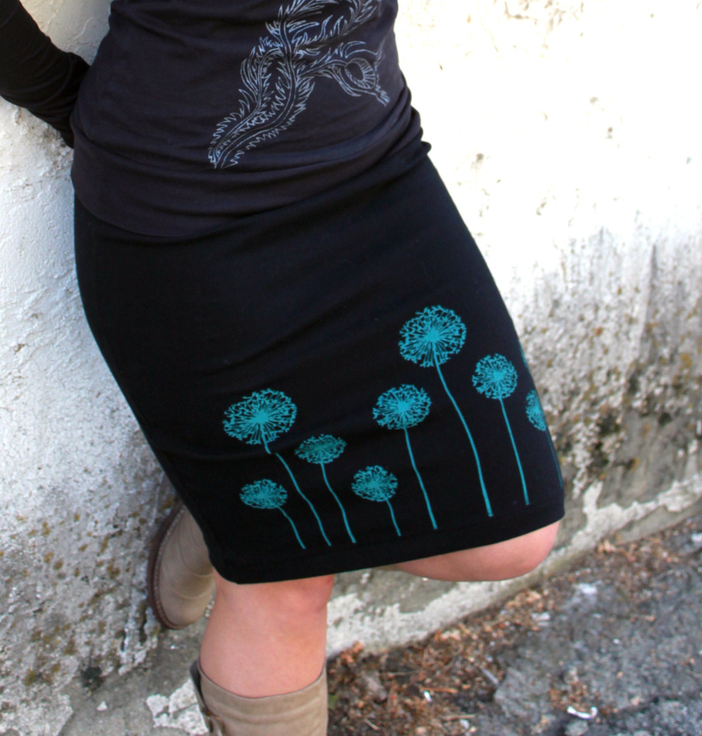 Dandelion Pencil Skirt Black Cotton Size LARGE