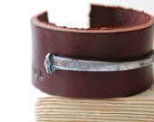 Personalized Men's Bracelet Industrial Antique Barn Nail And Leather Cuff For Him