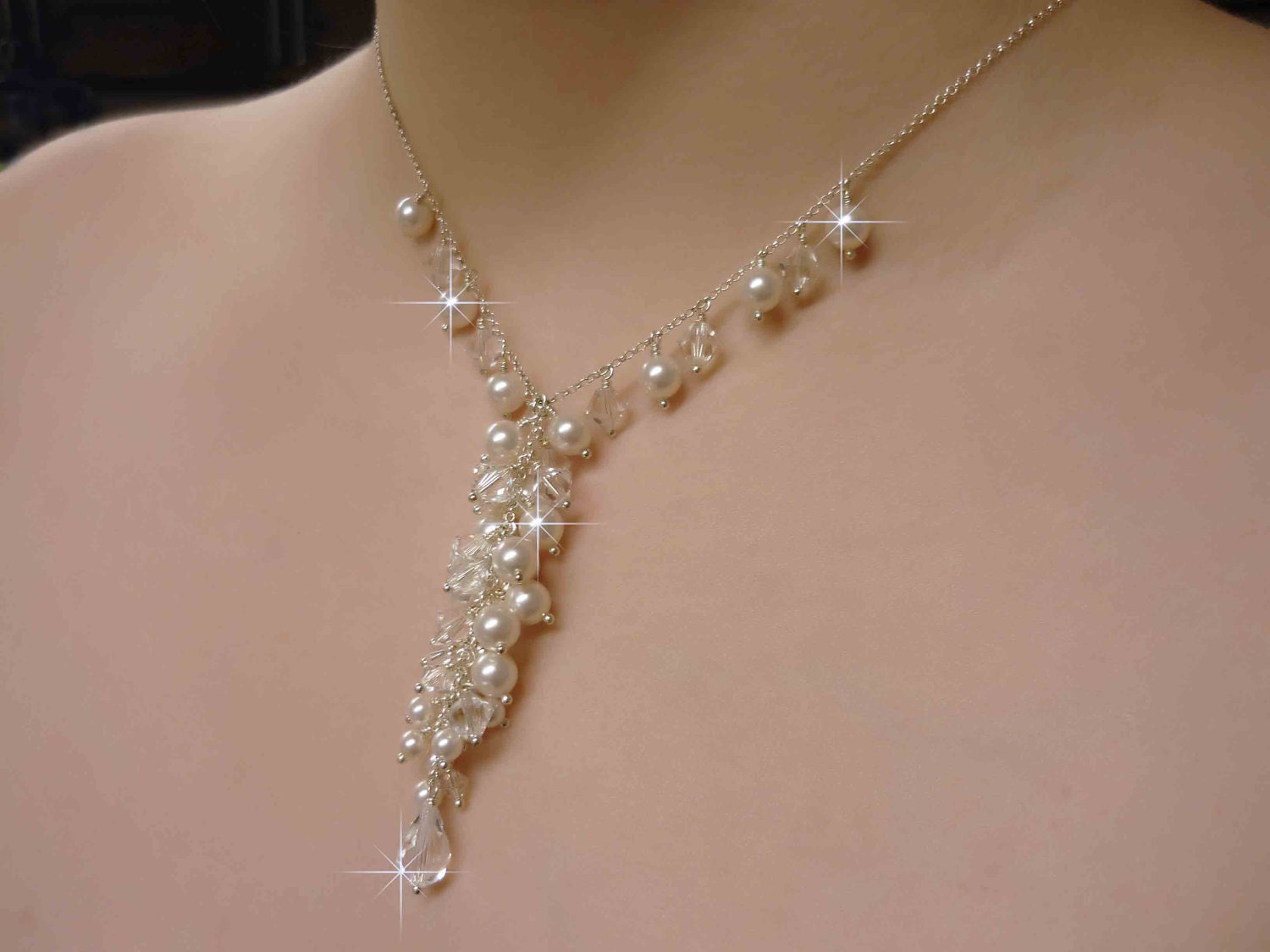 Cluster Pearl Necklace, Bridal Statement Necklace, Pearl Necklace, Statement Necklace