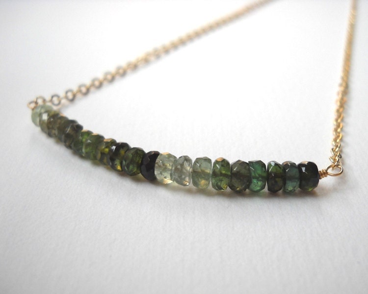 Green Tourmaline Necklace Beaded Necklace Gold Filled Necklace Chrome Tourmaline Gemstone Necklace Line Necklace Row Necklace