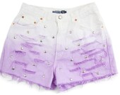 Studded Shorts, Ombre Vintage Distressed High Waisted Denim, Upcycled W29