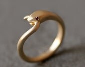 Snake Tail Ring in Brass with Rubies