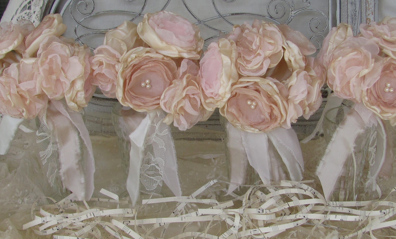 Bridesmaid Fabric Flower  Bouquet 4 Bouquets  Custom Order any color  by My Broken Art on Etsy