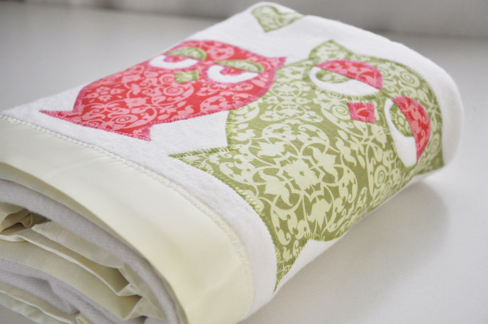 Organic Sleepy Owl Baby Blanket -- Personalized Free -- Toddler Size