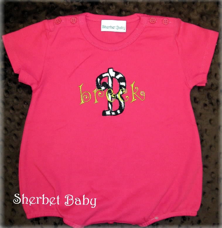 SALE - Monogram Bubble Romper in Hot Pink Applique Zebra Letter