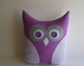 decorative owl pillow, grey, purple, white eyelet, spring, easter, nursery, child's room decor, mother's day gift under 25  READY TO SHIP