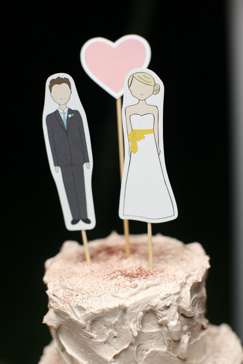 Bride, Groom and Heart Cake Topper Set