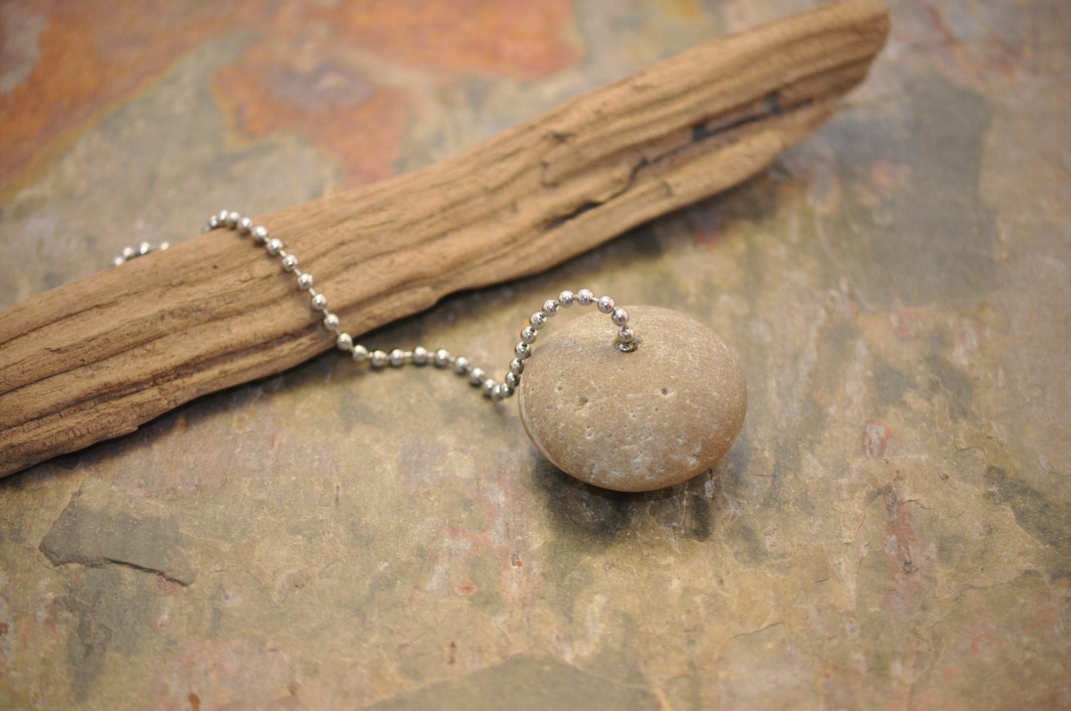 Ceiling Fan Pull or Light Pull - Round Striped Beach Rock
