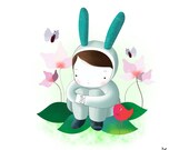 Bunny - Butterfly - Lotus - Illustration - Kids Deco - India - Bird