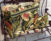 Large Tropical Leaf Travel Havana Green Postage Stamp Craft Knitting Crocheting Diaper Tote Bag with Small Goodie Bag and OODLES of Pockets