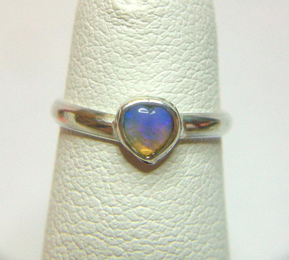 Opal Pinky Heart Ring Sterling Genuine Crystal Opal