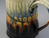 Large  Mug Stein Tankard Dark Brown Fern Green and Blue Porcelain by Mark Hudak