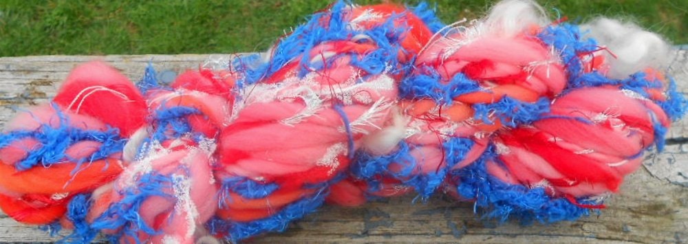 Handspun Yarn, Handspun Art Yarn, Red White and Blue, Super Bulky yarn, Wool Yarn, 40 yards, 4 wpi