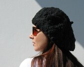 hat tam black knit in cotton