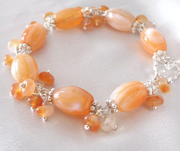 Carnelian Gemstone Bracelet in Sterling Silver, Orange Creamsicle
