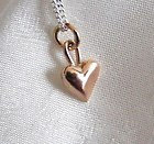 Solid 9ct Rose/Red Gold Mini Dangle Heart on Silver Chain
