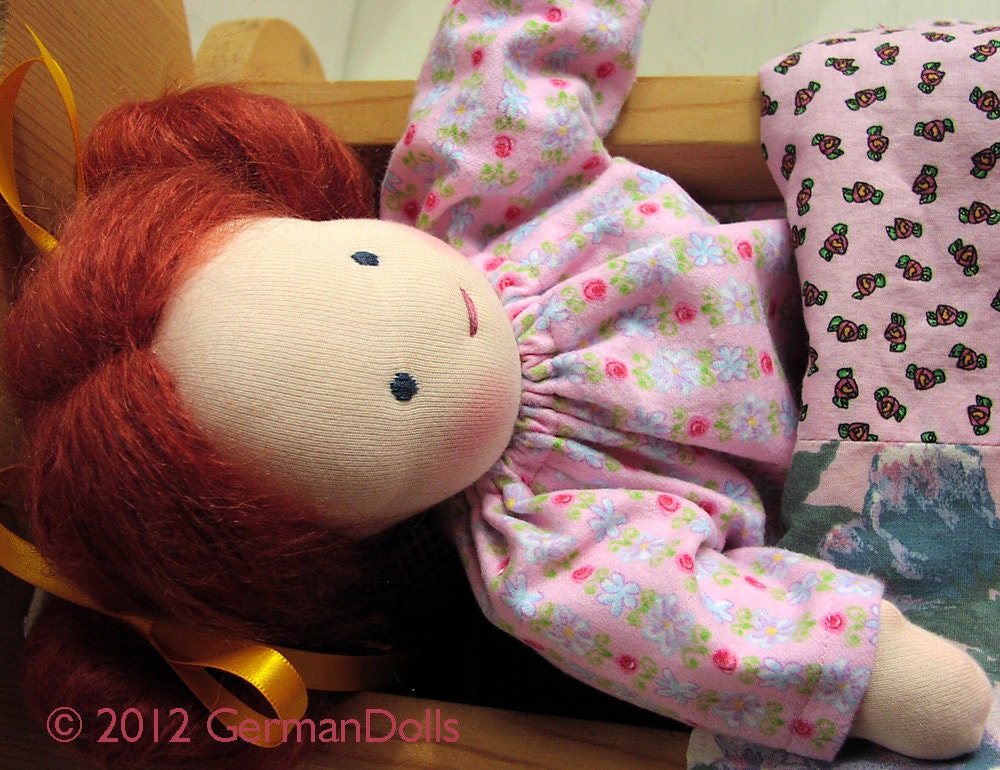 Doll Clothing, Flannel Roses Nightgown, Sweet Dress for your Waldorf style Doll