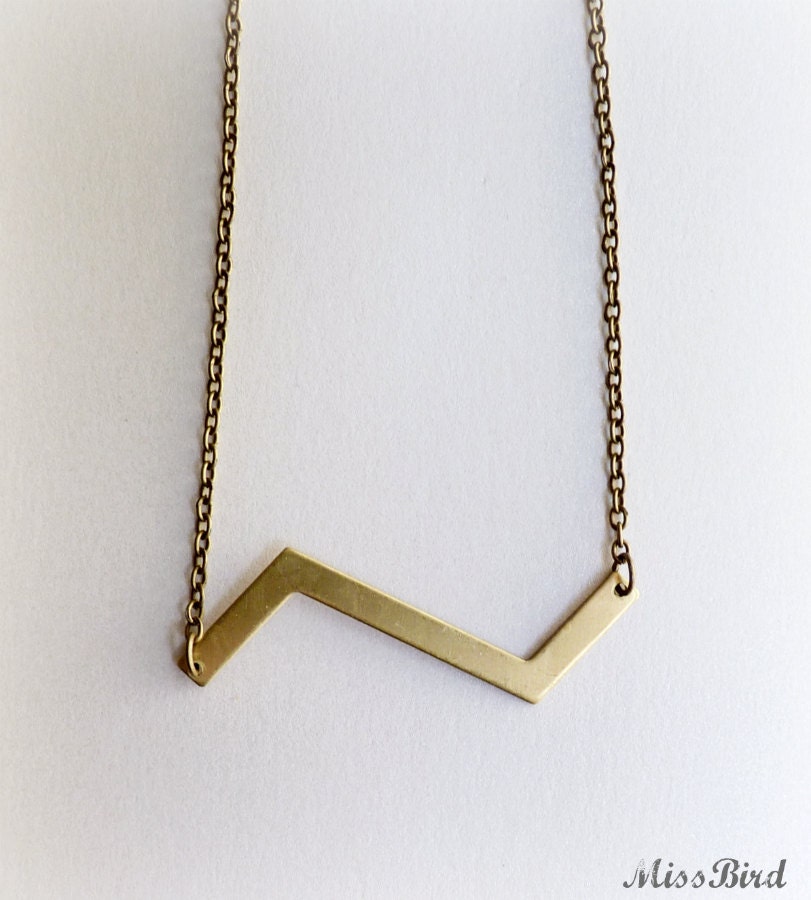 Zig Zag Raw Brass Metal Charm Geometric Necklace