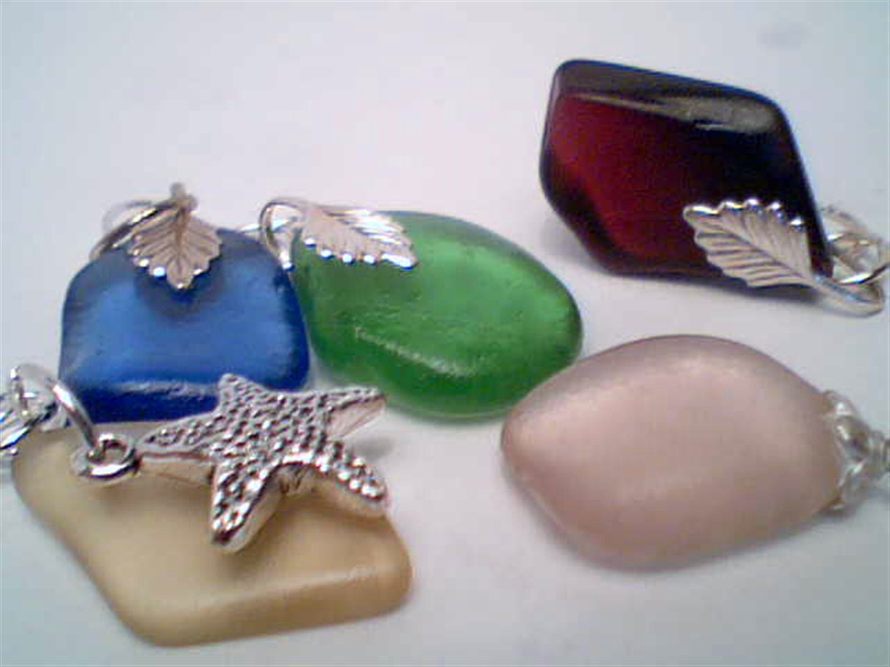 Genuine rare color's beach sea glass five pendant's jewelry handmade necklace