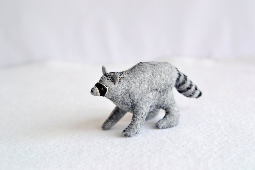 sneaky raccoon - felt plush raccoon soft sculpture