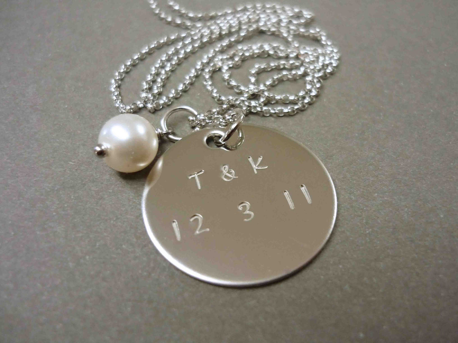 Hand Stamped Wedding Date Necklace, Personalized Necklace, Engagement, Anniversary, Gift