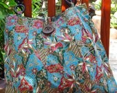 Teal Blue Aqua Floral Batik Tote Handbag Diaper bag Shopping/Beach bag