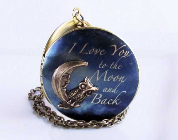 Locket,Owl Locket,Moonlight Owl,Brass locket-I love you to the moon and back ,Bridesmaid Necklace,Wedding Necklace