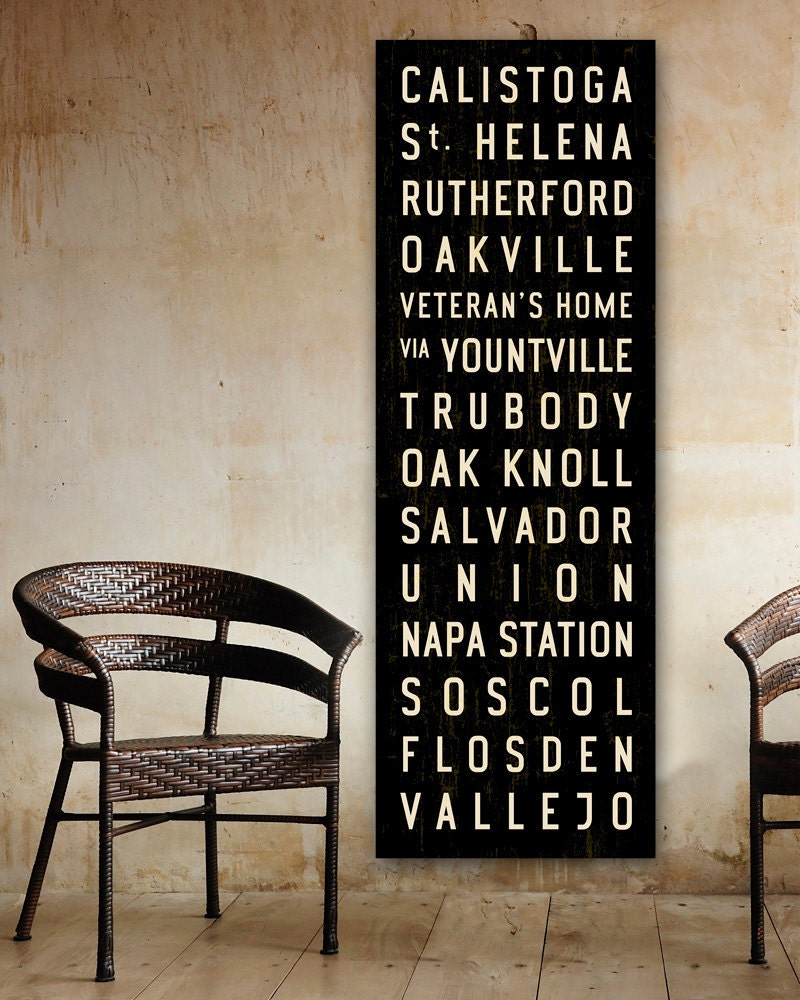 NAPA VALLEY Train & Bus Scroll. South Bound Tram Scroll on Quality Canvas. 20.5" x 60" - TransitDesign
