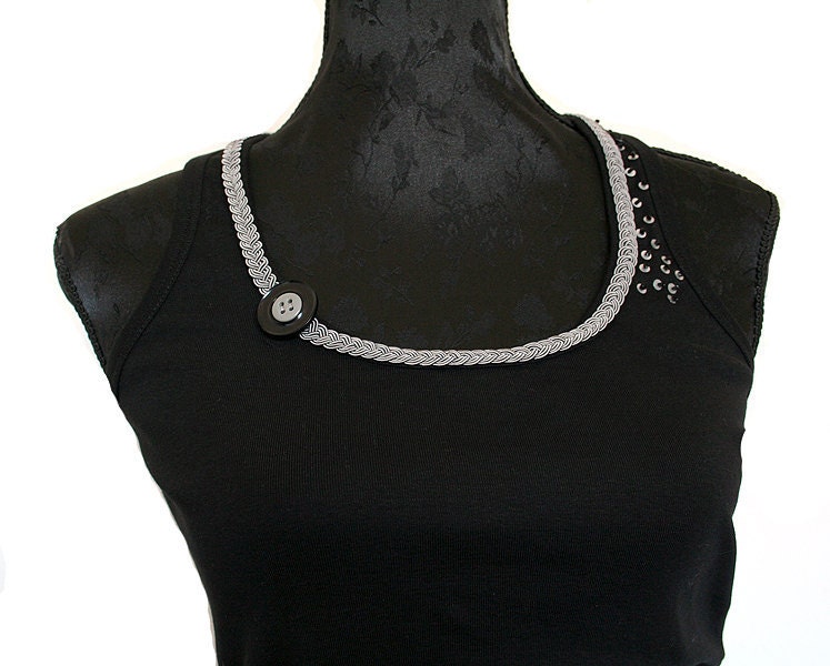 SALE // Black Tank Top embellished in silver Grey