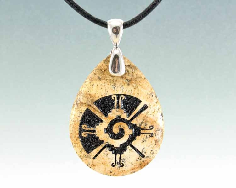 Hunab Ku - Engraved Stone Pendant - Picture Jasper