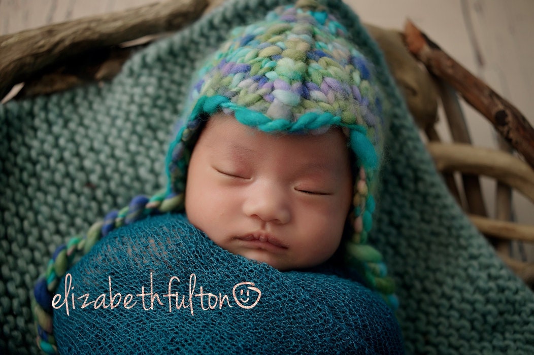 NEW, Newborn Baby Boy Helmet Hat, Aviator Hat, Pilot Cap, Handspun, Hand-Dyed, Handknit, Newborn Baby Boy Photo Prop, Ready to Ship