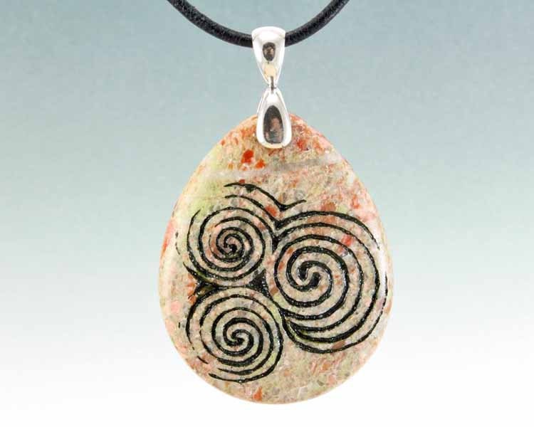 Newgrange - Engraved Stone Pendant - Unakite or Autumn Jasper