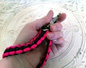 Keychain Hot Pink & Black Paracord with Silver Clip, Survival Gear, Wristlet Unisex, Heavy Duty