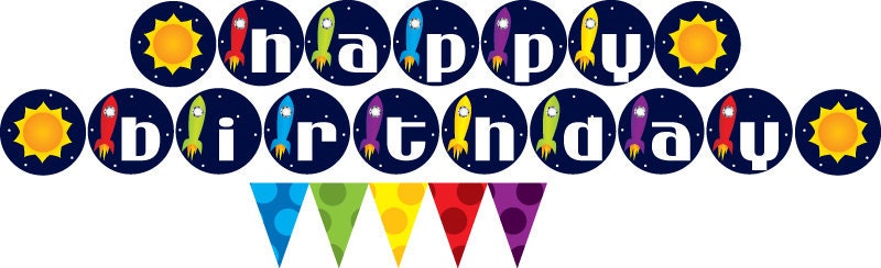 Rocket Ship / Space Birthday Party Birthday Banner and Garland