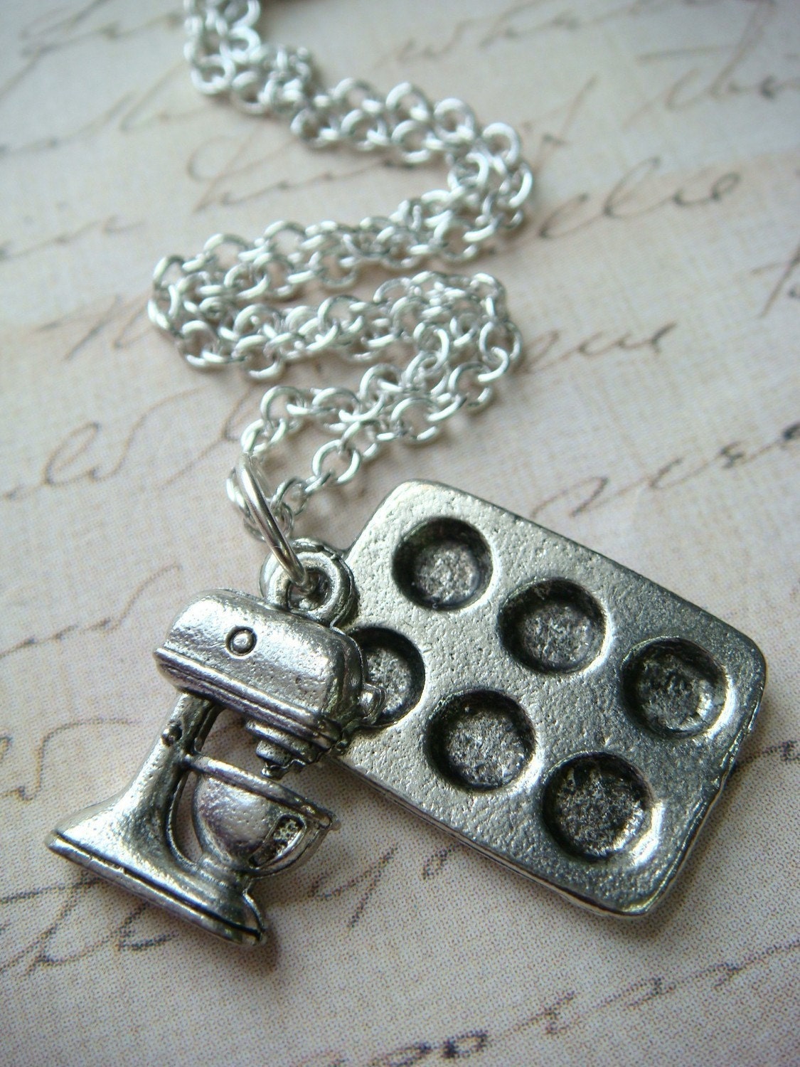 Mixer and Muffin Pan - Pewter Charms with 18 inch chain - as seen in TASTE of HOME Cooking Magazine