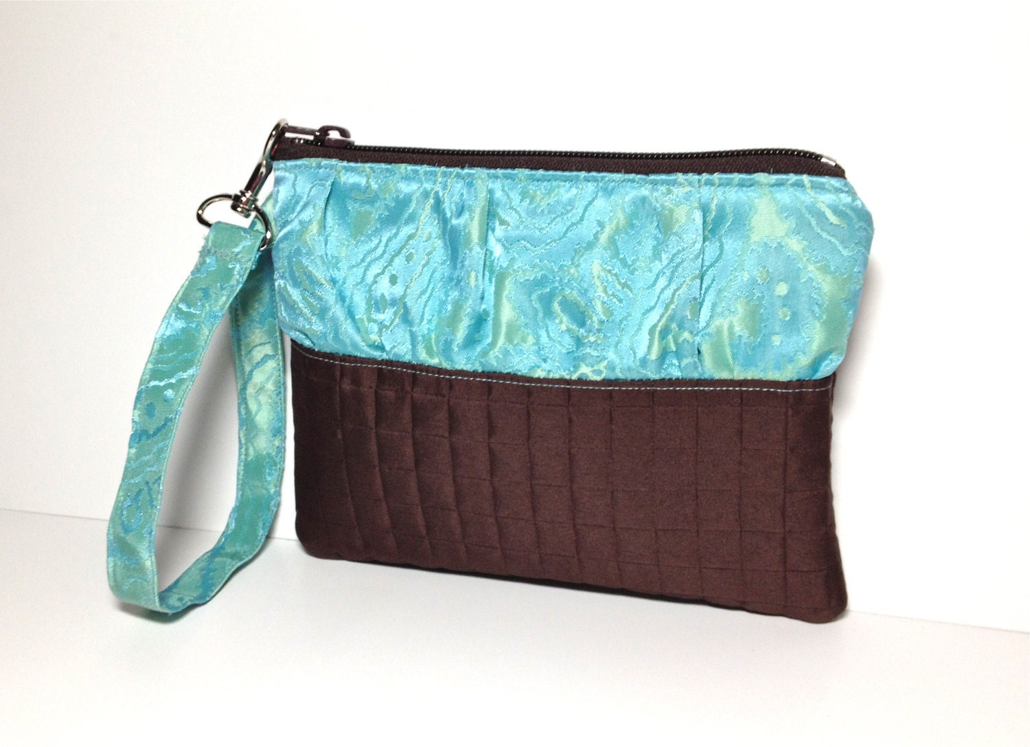 SALE Wristlet in Soft Blue and Brown