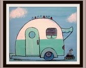 Retro Camper, Whimsical Childrens Decor, Kids Room Wall Art, Artwork for Kids, Wall Art, Nursery Art, Kids Room