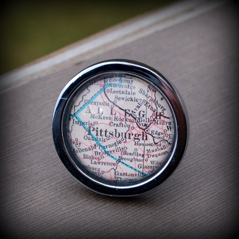Pittsburgh Drawer Pull Cabinet Knob Handle Vintage Map