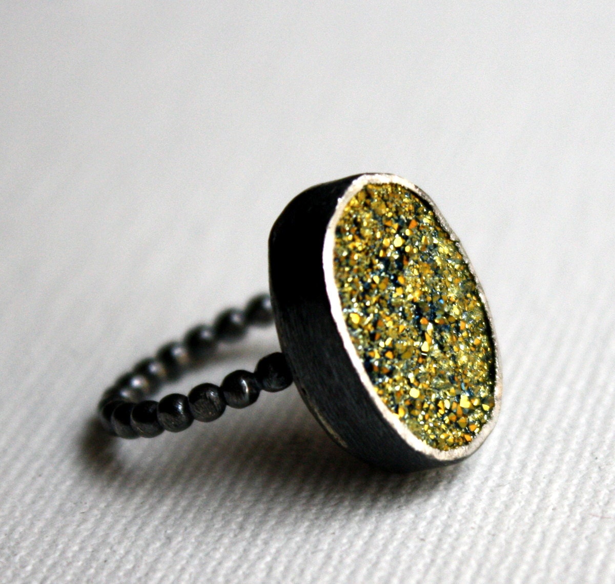 Chartreuse Drusy Ring- Handmade Sterling Silver