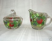 Hand Painted SUGAR & CREAMER with STRAWBERRIES