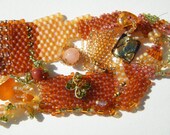 Amber, Carnelian and Murano Glass  Sculptural  Bracelet