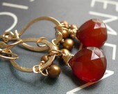 Carnelian and Hammered Metal Earrings