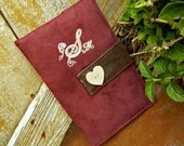 Monogrammed Nook Cover, Kindle or other e-reader Cover-Wine Suede Padded Book Style Cover Hand Painted with Cherry Blossoms