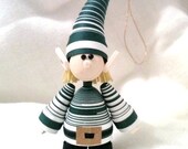 Elf Christmas Ornament Paper Quilled in Green and White
