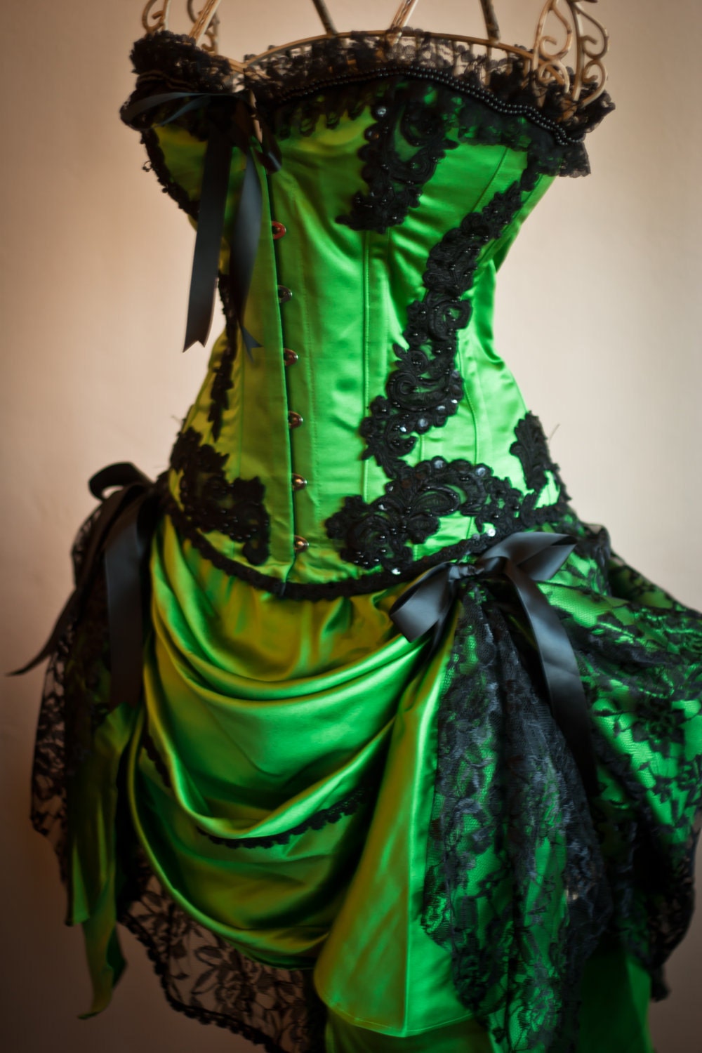 GREEN GYPSY - Steampunk Green Black Burlesque Corset Costume dress