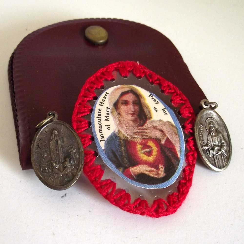Vintage Religious Medals with Rosary Case