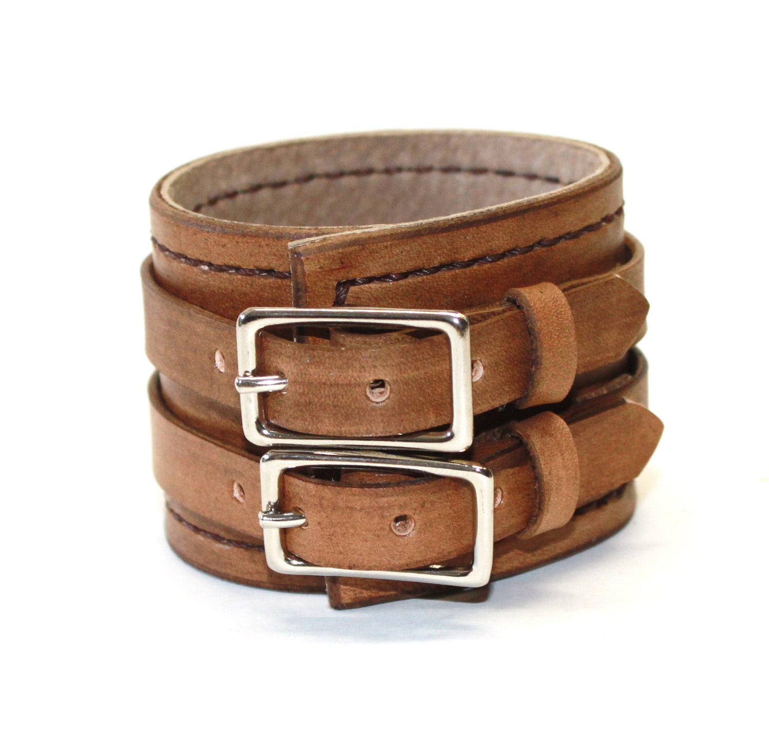 Antiqued Brown Leather Cuff Bracelet Adjustable with Buckles Mens Leather Cuff Womens Leather Cuff