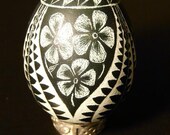 Lamb, Cross, Flowers Lithuanian European Chicken Egg Scratched REAL Religious BLACK Pysanky Handcrafted Item